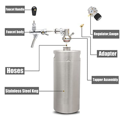 Mini Stainless Steel Beer Keg,Portable Home Dispenser System to Keep Fresh for Home Kitchen Brewing Beer,Keeps Carbonation for Craft Beer Draft and Homebrew,3.6 liters