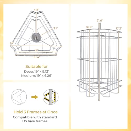 Goplus 3 Frame Honey Extractor, Stainless Steel Manual Honey Spinner with Bottom Gravity Flow Gate & Clear Lid, Honeycomb Drum Spinner, Adjustable Height Apiary Centrifuge Equipment for Home Apiary