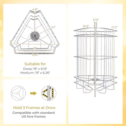 Goplus 3 Frame Honey Extractor, Stainless Steel Manual Honey Spinner with Bottom Gravity Flow Gate & Clear Lid, Honeycomb Drum Spinner, Adjustable Height Apiary Centrifuge Equipment for Home Apiary