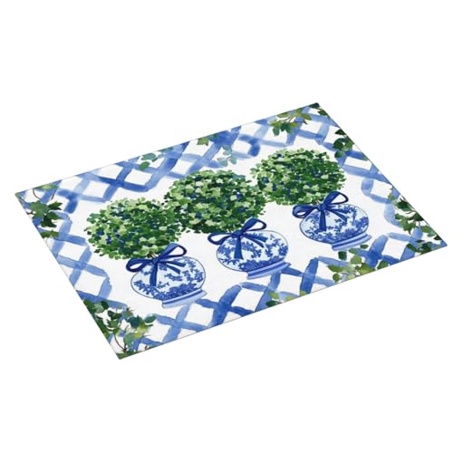 Topiary Chinoiserie Ginger Jar Dish Drying Mat For Kitchen Counter Microfiber Absorbent Dish Draining Reusable Washable Extra Large 18"X24"
