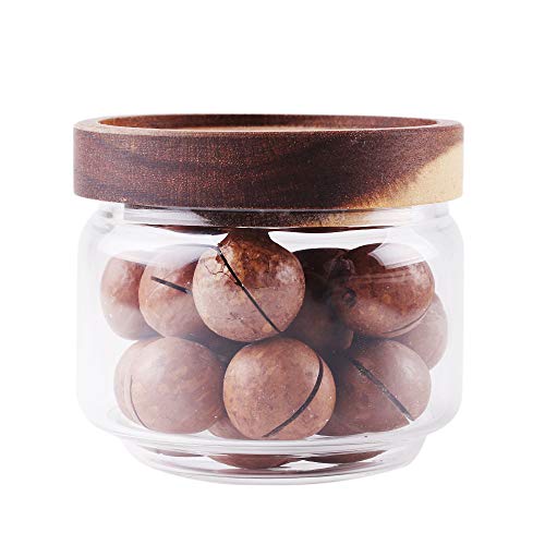 Glass Coffee Containers, 8.5 FL OZ/250 ml Kitchen Serving Food Storage Canister with Sealed Wooden Lid, BPA-Free Clear Glass Jar for Tea Leaves, Powder, Spice(3.06 inch) - color: Clear Glass - Wooden Lid