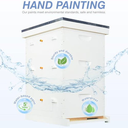 BeeTech Newest Windows 8 Frame Bee Hive Kit Hand Painted Includes Unassembled Bee Hive Box with Beehive Frames and Foundations (2 Deep & 1 Medium) - size: 2 Deep + 1 Super