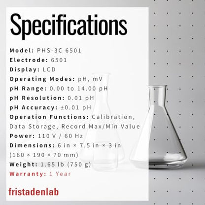 Fristaden Lab Benchtop pH Meter | USA Company | (Upgraded Glass Lab Electrode - 6501) - size: Upgraded Glass Lab Electrode - 6501