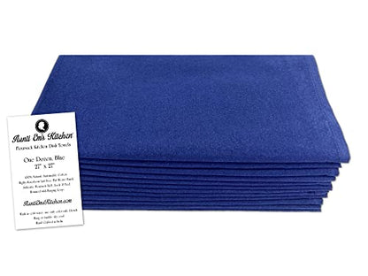 Aunti Em's Kitchen Flour Sack Dish Towels - Natural Cotton for Embroidery and Drying Glass, Hand, Dinnerware - Plain, Thick, Zero-Lint, Highly Absorbent - Set of 12, 27 x 27 Inch, Navy Blue - color: Navy Blue