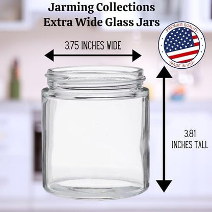 Jarming Collections Mason Jars - 16 oz Glass Extra Wide Mouth Pint Storage Jars with Black Flip Snap Lids - Made in USA - color: 2 Black Flip Plastic Lids-16 OZ