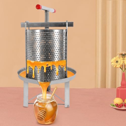 10L Large Fruit Honey Press Machine, Beeswax Extractor Beekeeping Machine Stainless Steel Mesh Strainer Manual Bee Honey Presser for Press Fruits Vegetables Wine Juice Making - size: 10L Silver