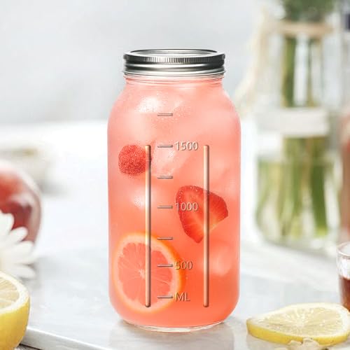 64 oz Wide Mouth Mason Jars, Large Half Gallon Mason Jar with Lid and Band, 2 Quart Glass Canning Jars for Pickling, Preserving, Fermenting, Beverages, DIY Crafts, 3 Pack