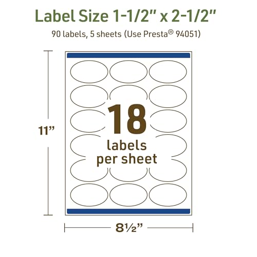 Avery Dissolvable Oval Labels, Sure Feed Technology, 1.5" x 2.5", Matte White, Laser/Inkjet Printable, 90 Labels Total, Freezer-Safe, Microwave-Safe, Refrigerator-Safe - style: 90 labels