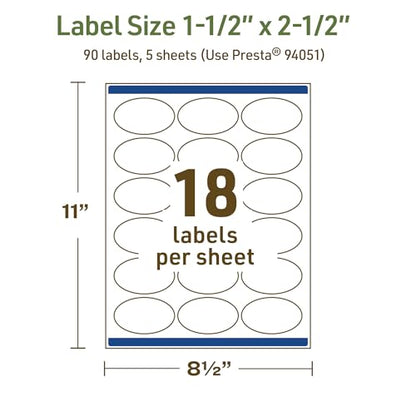 Avery Dissolvable Oval Labels, Sure Feed Technology, 1.5" x 2.5", Matte White, Laser/Inkjet Printable, 90 Labels Total, Freezer-Safe, Microwave-Safe, Refrigerator-Safe - style: 90 labels