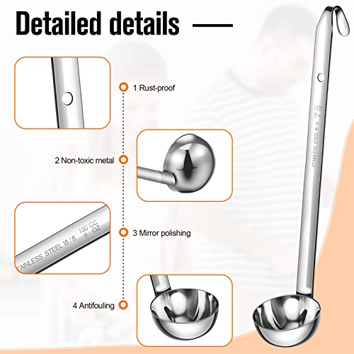 Cunhill 5 Pcs Soup Ladles Stainless Steel Serving Ladles with Long Handle for Serving, Cooking, Stirring, Portioning Kitchen Restaurant Accessories(6 oz) - size: 6 oz
