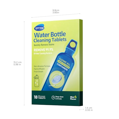 Water Bottle Cleaning Tablets, 18 Pack Bottles Clean Tablet Hydration Bladder Cleansing Tablets for Hydration Bladder, Water Bottle, Individually Packed, Mint Flavor - size: 1 Count (Pack of 18)