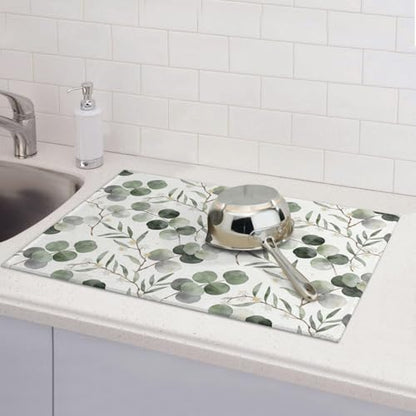 Sage Green Dish Drying Mat, for Spring Kitchen Counter Microfiber Absorbent, Sage Leaves Dish Draining Mat Extra Large 18"x24" - color: Sage Green