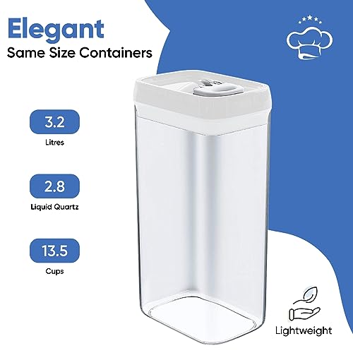 Chef's Path Large Airtight Food Storage Containers with White Lids, Set of 4, 3.2L, 109Oz, Kitchen and Pantry Canisters for Pasta, Cereal, Noodles, and Flour Storage - Transparent - color: Pack of 4 - 3.2L (White)