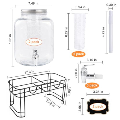 1.5 Gallon Glass Drink Dispensers For Parties-Set of 2,Drink Dispenser with Fruit Infuser & Stand,Juice or Beverage Dispenser for BBQ, Picnic, Party,Water Dispenser Laundry Detergent Dispenser - size: 1.5 Gallon Double With Stand