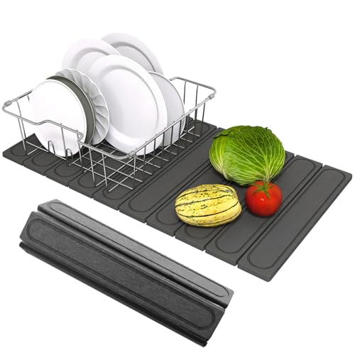 Hopegiver Stone Drying Mat for Kitchen Counter, 24" x 16" Quick Dry Diatomaceous Earth Dish Drying Mat, Super Absorbent, Non-Slip & Foldable, Modern Gray Carve Countertop Mat (GrayCarve,24''x16'') - color: DarkGrayCarve, size: 24" x 16"