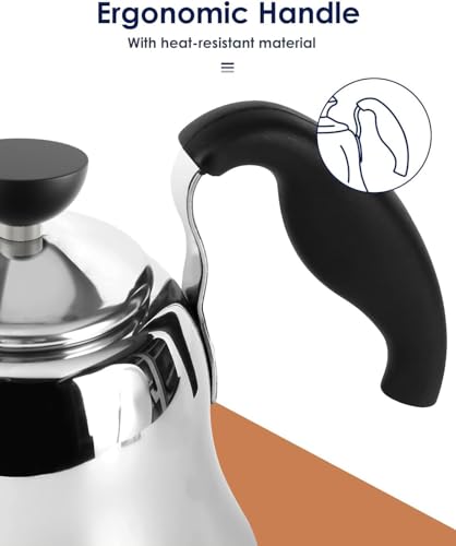 Tea Kettle for Stovetop, Gooseneck Pour Over, Flow Control, 28oz, Silver | Food Grade Stainless Steel，for Home & Kitchen, Precise Gooseneck Spout， Induction & Gas Applicable - style: Mirror Silver