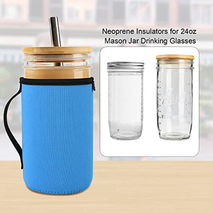 Beautyflier 24oz Mason Jars Drinking Glasses Neoprene Cover, Regular Mouth Mason Jar Neoprene Sleeve, 24oz Wide Mouth Mason Jars Insulators with Handle, Sleeve Only - color: 24OZ, 3COLOR