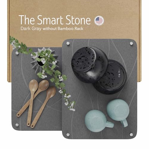 Large Stone Drying Mat for Kitchen Counter | 15.8” x 11.8” Dish Drying Mat Large | Diatomaceous Earth Collapsible Stone Dish Drying Mat | Collapsible Stone Mat for Kitchen Counter (Dark Gray) - color: Dark Gray