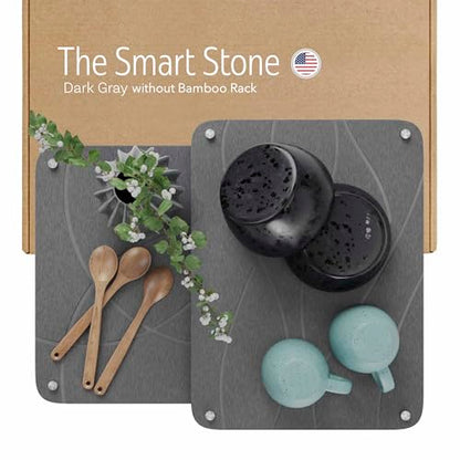 Large Stone Drying Mat for Kitchen Counter | 15.8” x 11.8” Dish Drying Mat Large | Diatomaceous Earth Collapsible Stone Dish Drying Mat | Collapsible Stone Mat for Kitchen Counter (Dark Gray) - color: Dark Gray