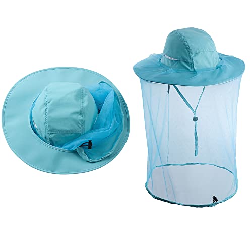 Bee Keeping Beekeeper Veil hat gnats Insect Bug Mosquito Fishing Gardening Cap with Head net Netting mesh Hood for Men Women - color: Aqua Green