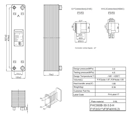 Female Thread Plate Wort Chiller Version 316 Stainless Steel 30 Plates 1.68m2 Heat Transfer Areas Brazed Plate Heat Exchanger