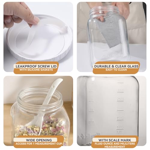 novelinks 2 Pack 1 Gallon Wide Mouth Glass Jars with Airtight Plastic Lids,Clear Square Large Mason Jar, Storage Containers for Fermenting, Pickling, Pantry, Canning - color: Plastic Lid