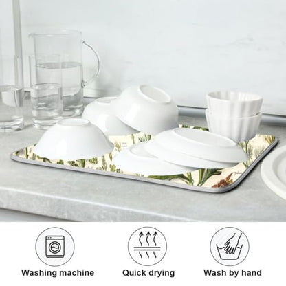 Kcldeci A Sheet Of Antique Botanical Dish Drying Mat Kitchen Drying Pad Dish Draining Mat Dish Rack Drainer Pad 16 x 18 - color: Botanical, size: 16x18in