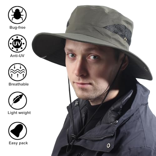CAMOLAND Sun Hat with Removable Mesh Head Net Safari Hat Outdoor UV Protection - color: Army Green