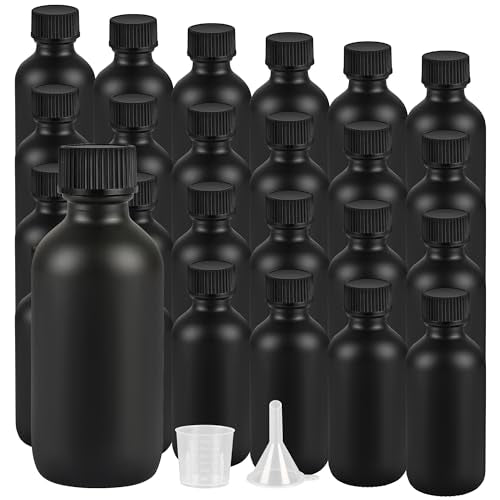 ZBCCCEOB 2 oz Small Glass Bottles with Lids, Boston Round Shot Bottles for Ginger Juice, Essential Oils - Leak Proof Mini Travel Containers(Black Frosted, 24Pack) - color: Black Frosted, size: 2oz 24