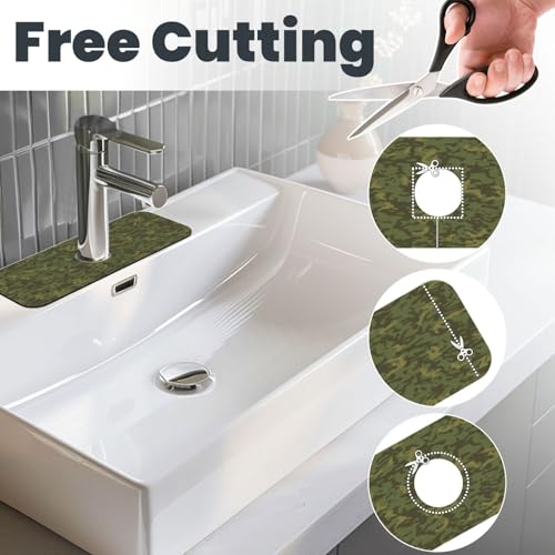 Camouflage Green Camo Faucet Mat For Kitchen Sink, Absorbent Countertop Protector, Quick Dry Sink Splash Guard Pad, Waterproof Draining Mat 15" X 5.5" - color: Style 4