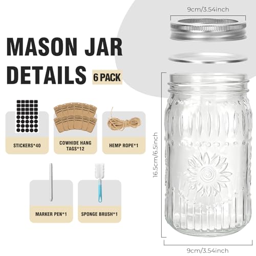 32 oz Wide Mouth Mason Jars with Airtight Lids (6 Pack) | Clear Glass Jars for food Storage, Canning, Pickling, Dry Goods, Snacks, Candies, DIY Crafts, Wedding Favors - color: 32oz-6pack-Mason