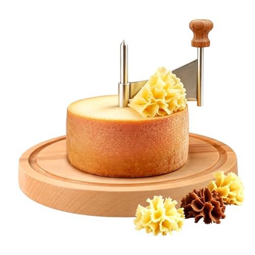 Girolle Cheese Curler,Cheese Shaver Wheel for Tête de Moine, Girolle Wheel Cutter for Cheese Rosettes,Sharp Stainless Steel Blade& Wooden Base,Ideal for Charcuterie & Cheese Boards, Wine Nights