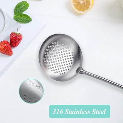 Slotted Spoon, Stainless Steel Strainer Metal Skimmer Spoon for Cooking, Long Handle Food Strainer, Kitchen Utensil Large Fryer Scoop with Holes for Draining Stirring Serving Frying - style: Slotted Spoon