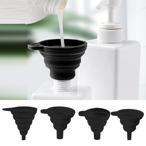 4 Pcs Kitchen Funnel Set, 4 Sizes for Kitchen Accessories Foldable Silicone Collapsible Funnels for Filling Water Bottle Liquid Transfer, Black - color: 4 Black