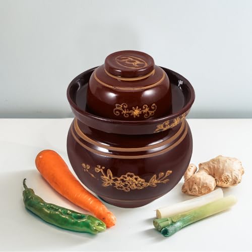Ceramic Sauerkraut Jar 5.5lb Thickened Pickle Storage Crock with Sealed Lid for Kimchi Fermentation Traditional Household Food Container Random Color