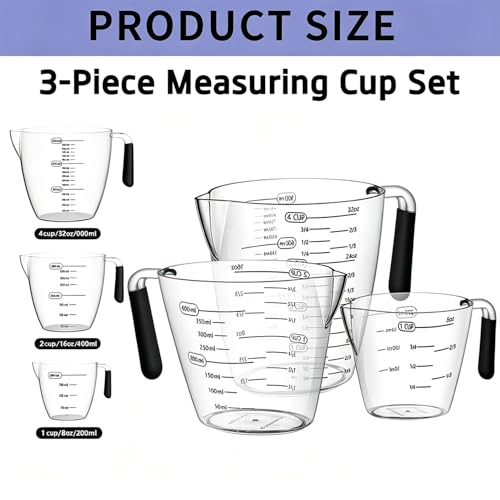 Measuring Cups,3 Pcs Plastic Measuring Cups(1, 2 & 4 Cup),Liquid Measuring Cups For Prepping, Baking and Cooking, Preheated Oven, Dishwasher, Freezer, and Microwave Safe - color: 3 Pcs Measuring Cups Set