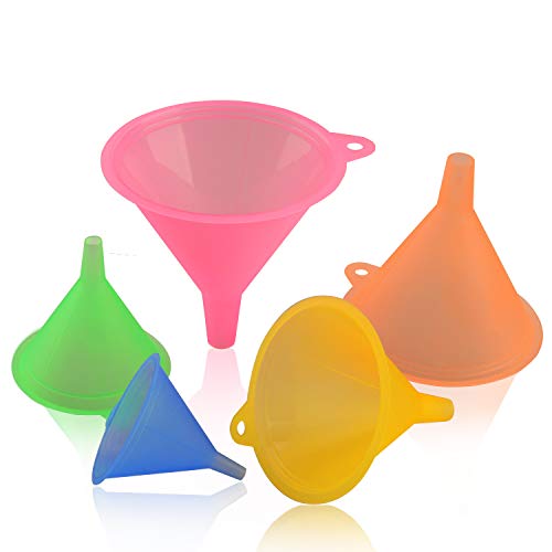 Plastic Funnel Set Funnels, Multipurpose Funnels Wide Mouth Funnel, Rainbow Colours Kitchen Suitable for a Variety of Bottles, Cans(5Pcs, Various Sizes)