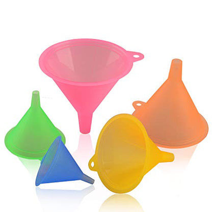 Plastic Funnel Set Funnels, Multipurpose Funnels Wide Mouth Funnel, Rainbow Colours Kitchen Suitable for a Variety of Bottles, Cans(5Pcs, Various Sizes)