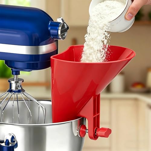 Kingofkings Flour Funnel for Kitchen Aid Mixer Accessories and Attachments | Red Stand Mixer Wide Pouring Chute fits KitchenAid Bowls, Pizza & Cake Prep, Baking Gift & Kitchen Gadgets, Patent Pending - color: Red