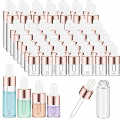 Didaey 100 Pcs 1/2/3/5/10/15 ml Mini Glass Oil Dropper Bottle Bulk, Clear Essential Small Empty Bottles Sample Containers Perfume Liquid Vials with Cap for Traveling (1ml,2ml,3ml,5ml,Rose Gold) - color: Rose Gold, size: 1ml, 2ml, 3ml, 5ml