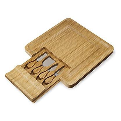 Twine Four Piece Bamboo Knife Set Wood Cheese Boards, Natural,10162 - style: Squared Cheese Board