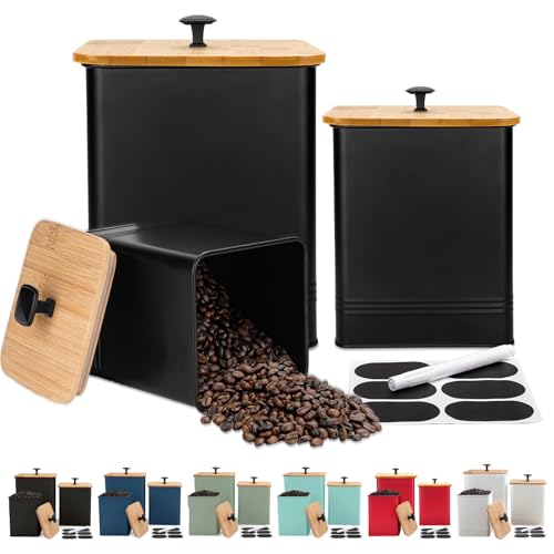 Kitchen Canisters Set of 3, Metal Flour Sugar Storage Containers with Airtight Lids-Canisters Sets for Kitchen with Customizable Chalkboard Labels & Marker Pen-Spice, Coffee Storage Jars(Black) - color: Black