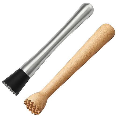 2Pcs Muddler for Cocktails 10 Inch - Stainless Steel and Wooden Drink Muddlers for Mojitos Mint & Fruit Based Drinks - Bartender Tool for Bars and Home - color: 2pack-a