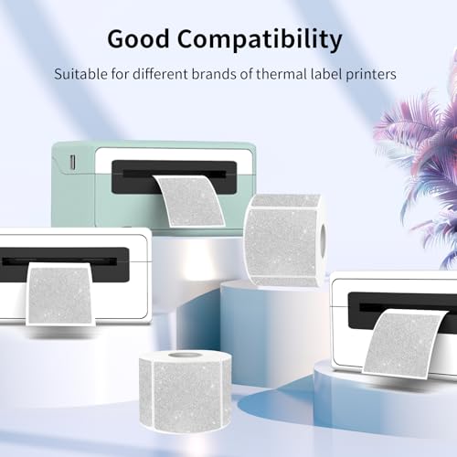 2" x 2" Square Thermal Labels Stickers, Holographic Glitter Thermal Stickers Labels, Waterproof Direct Thermals Label for Small Business, DIY Design- Silver - color: Holographic Silver, size: 2 X 2