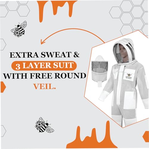 Azulene 3-Layer Ultra Ventilated Bee Suit for Men & Women – Premium Beekeeping Suit with Bee Gloves & Two Detachable Beekeeping Veils (4XL) - size: 4XL