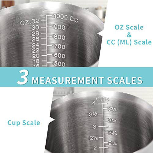 Measuring Cup, [Upgraded, 3 Measurement Scales, Including Cup Scale, ML Scale, Ounce Scale], Newness Stainless Steel Measuring Cup with Marking with Handle, 32 Ounces (1.0 Liter, 4 Cup) - size: 32 OZ (4 Cup, 1000 ML)