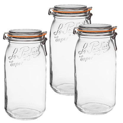 Le Parfait Super Jar 3L (96oz) French Glass Preserving Jar w/Airtight Rubber Seal & Wire Bail Closure - BPA-Free Canning Jar for Pickles, Fruit, Sauce& Food Storage - Made in France Since 1930 3PK/CP - color: 96oz (Set/3 CP)