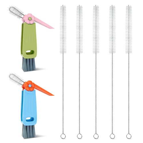 7Pcs 3-in-1 Cup Lid Gap Cleaning Brush & Straw Brush Set, Reusable Metal Straw Cleaner Brush, Multifunctional Cleaning Kit for Various Cup Lids