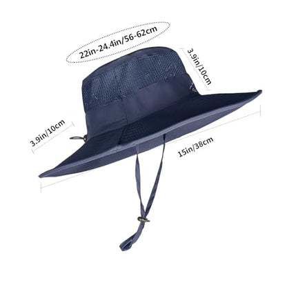Sun Hats for Men Women Fishing Hat UPF 50+ Breathable Wide Brim Summer UV Protection Hat - color: 1pack-navy Blue