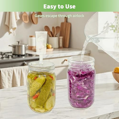 2 Pack Mason Jar Fermentation Kit(Jars Included)32 oz Wide Mouth Fermentation Jars with Plastic Lids,Airlock Lids & Glass Weights,Complete Mason Jar Set for Sauerkraut, Pickles,Kimchi, Hot Sauce,Mead
